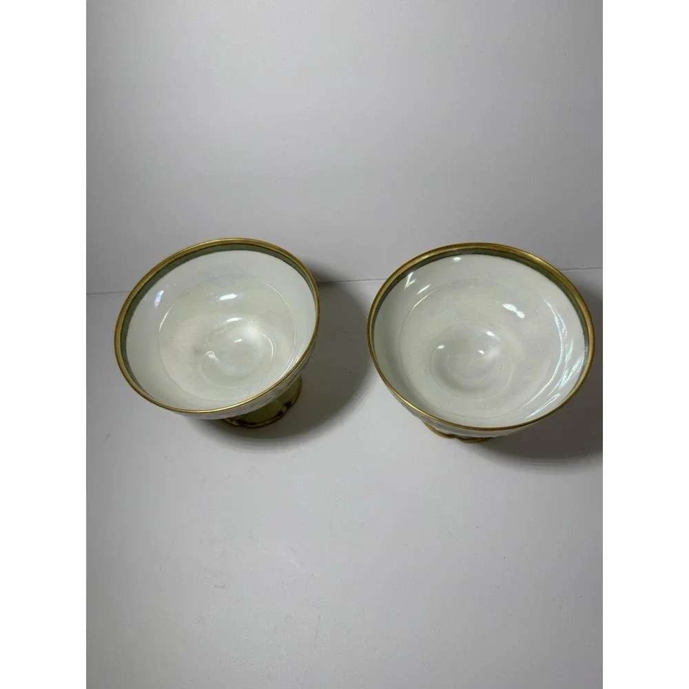 Antique O&EG Royal Austria Hand Painted Floral Sherbet Cups Compotes Gold Gilt 2